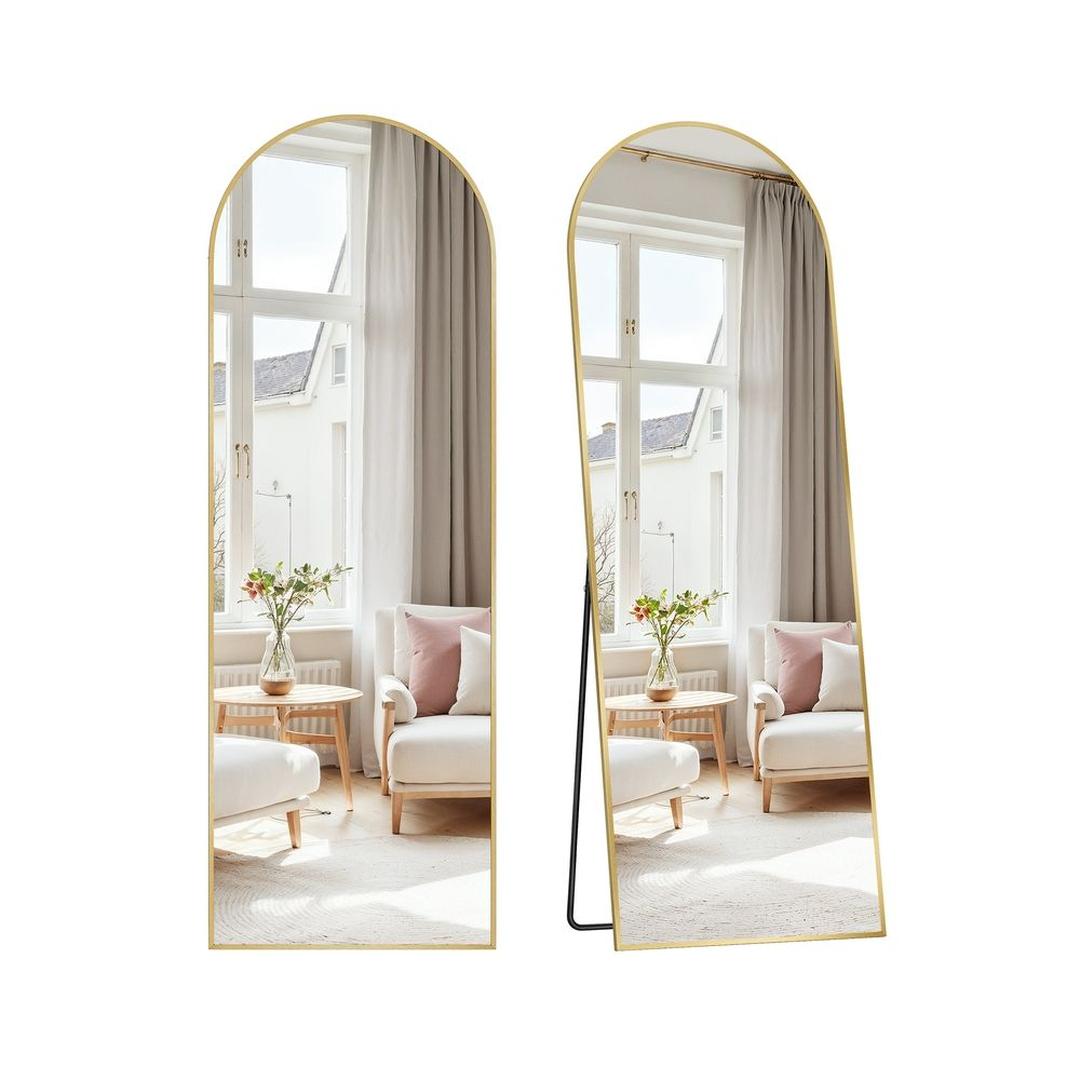 Staande Passpiegel met Gebogen Design – Vrijstaande of Wandspiegel met Aluminium Frame, 160 × 50 cm