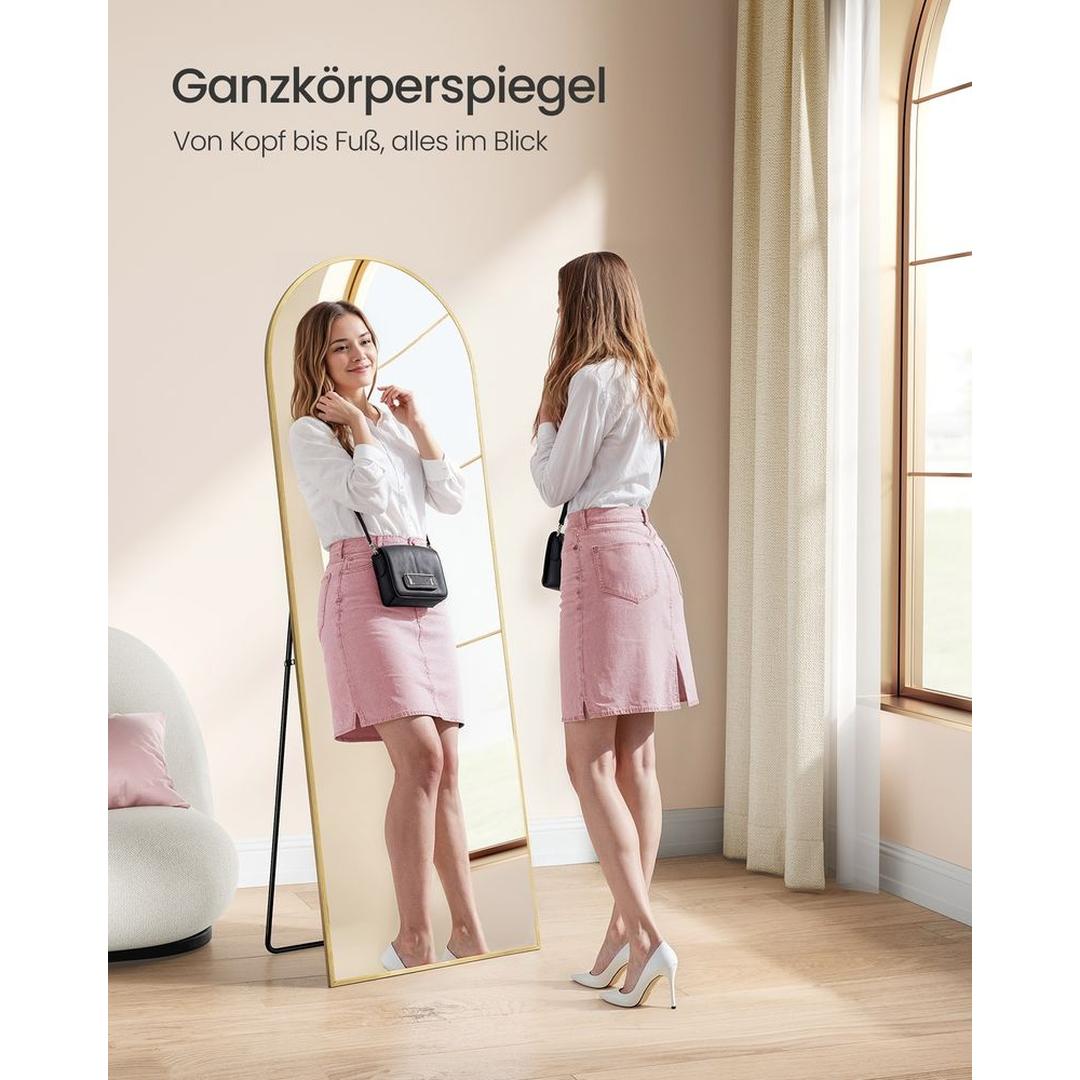 Staande Passpiegel met Gebogen Design – Vrijstaande of Wandspiegel met Aluminium Frame, 160 × 50 cm