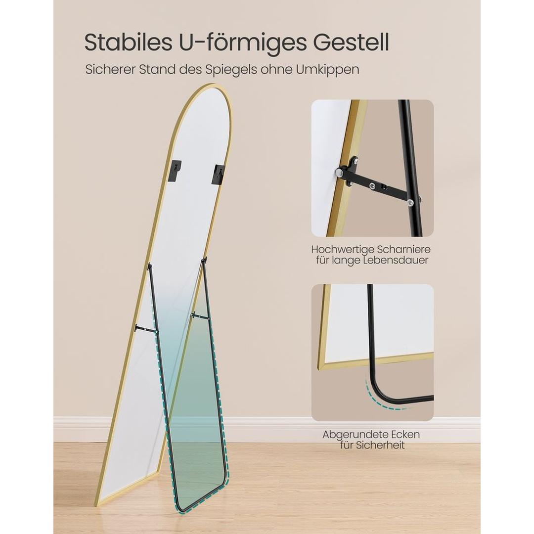 Staande Passpiegel met Gebogen Design – Vrijstaande of Wandspiegel met Aluminium Frame, 160 × 50 cm