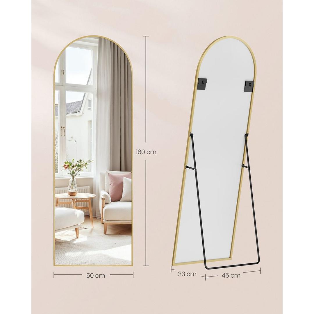 Staande Passpiegel met Gebogen Design – Vrijstaande of Wandspiegel met Aluminium Frame, 160 × 50 cm