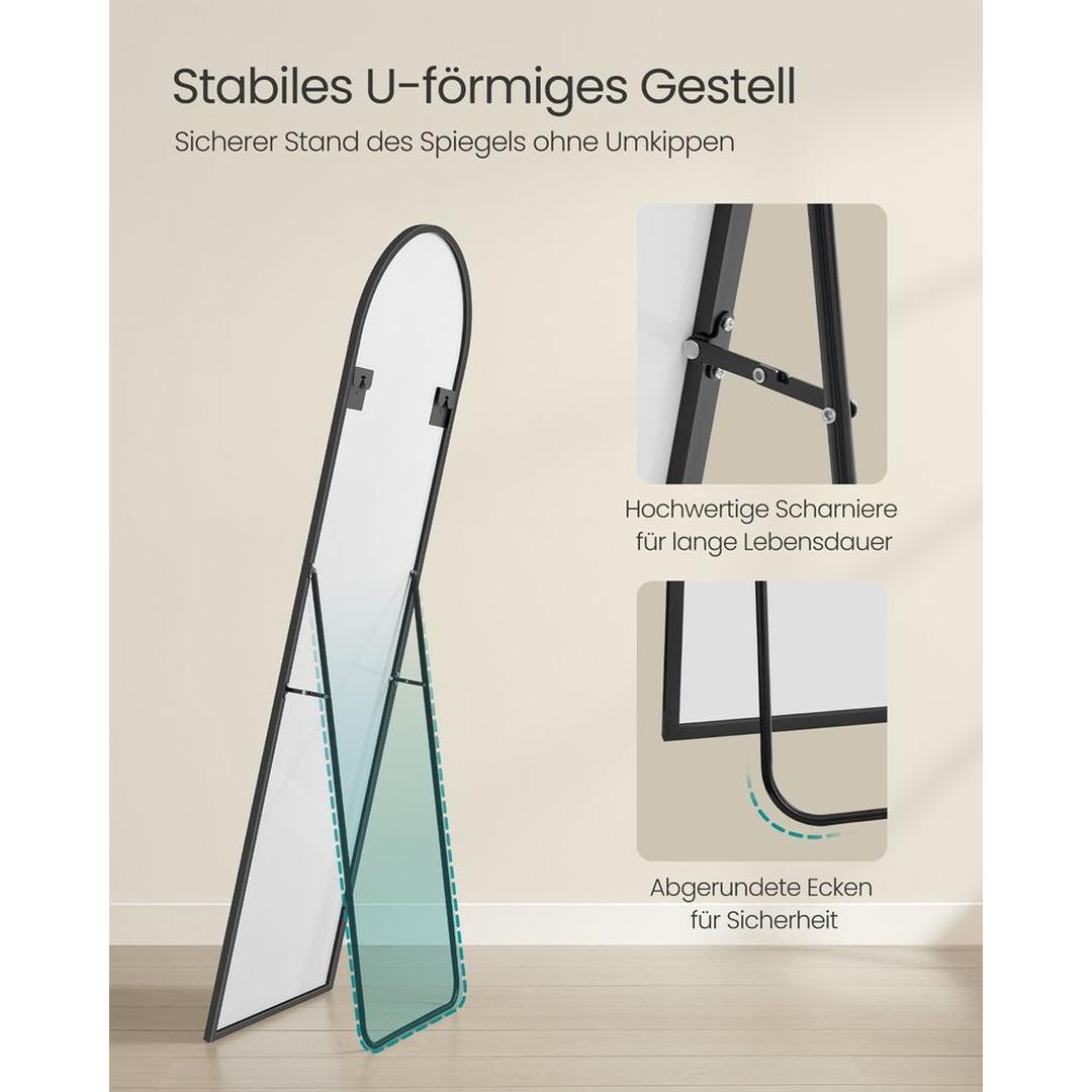 Staande Passpiegel met Gebogen Design – Vrijstaande of Wandspiegel met Aluminium Frame, 160 × 50 cm