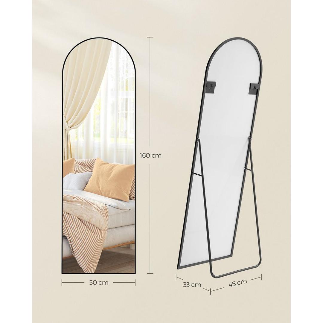 Staande Passpiegel met Gebogen Design – Vrijstaande of Wandspiegel met Aluminium Frame, 160 × 50 cm