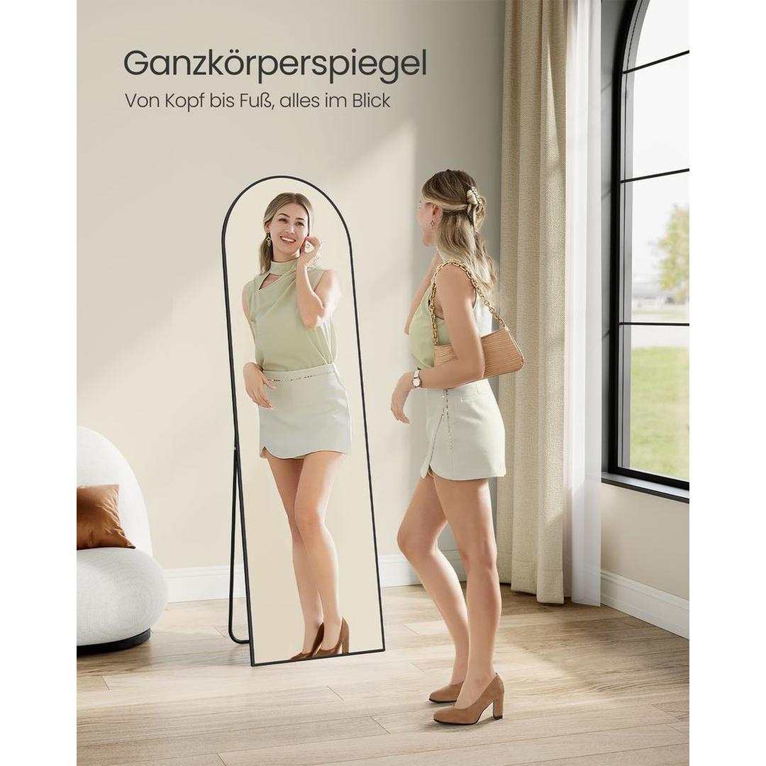 Staande Passpiegel met Gebogen Design – Vrijstaande of Wandspiegel met Aluminium Frame, 160 × 50 cm