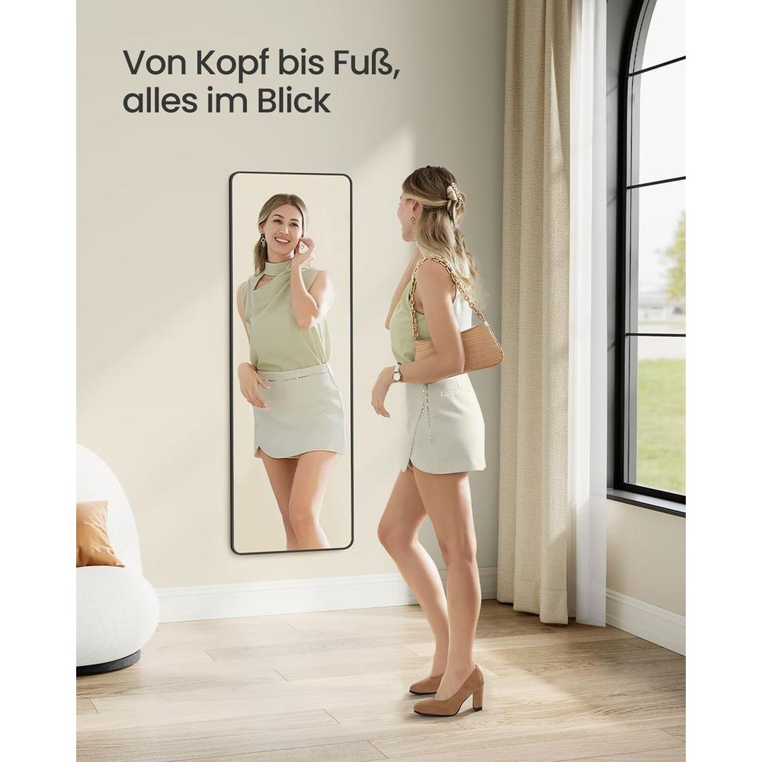 Volledige Lichaamsspiegel met Wand- en Deurbevestiging – Rechthoekige Spiegel met Aluminium Frame, 120 × 40 cm