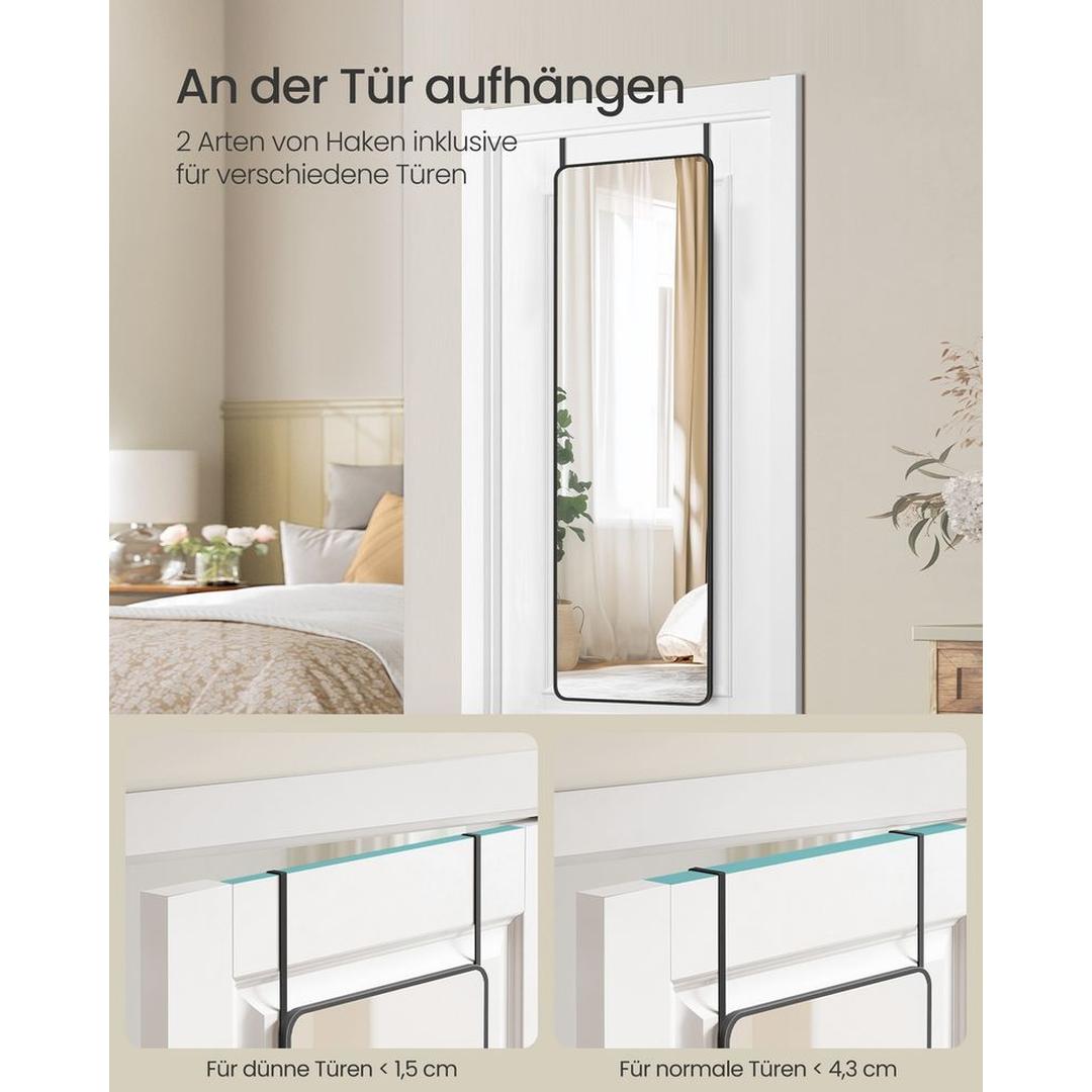 Volledige Lichaamsspiegel met Wand- en Deurbevestiging – Rechthoekige Spiegel met Aluminium Frame, 120 × 40 cm