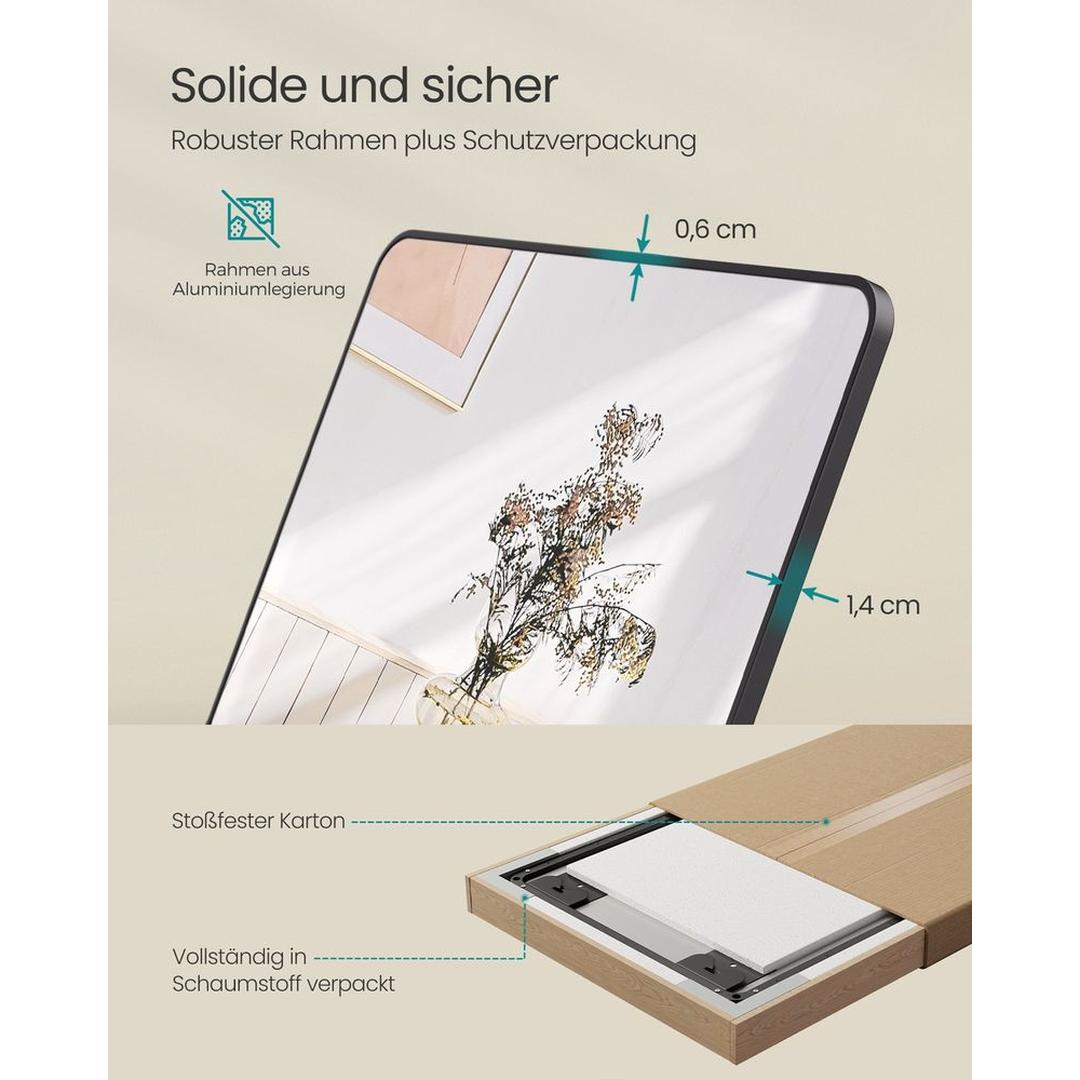 Volledige Lichaamsspiegel met Wand- en Deurbevestiging – Rechthoekige Spiegel met Aluminium Frame, 120 × 40 cm