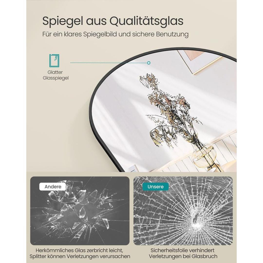 Volledige Lichaamsspiegel met Gebogen Rand – Deur- en Wandspiegel met Aluminium Frame van Gehard Glas