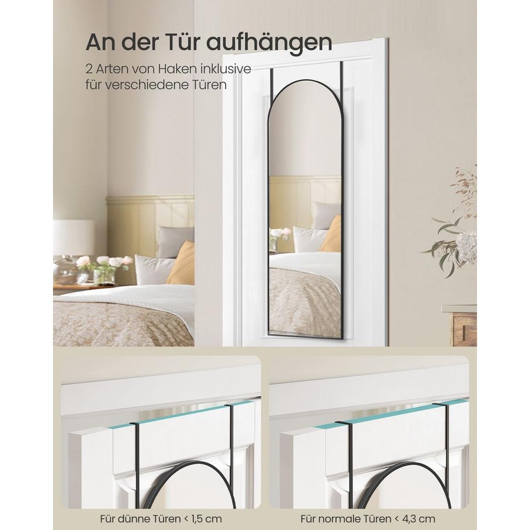 Volledige Lichaamsspiegel met Gebogen Rand – Deur- en Wandspiegel met Aluminium Frame van Gehard Glas