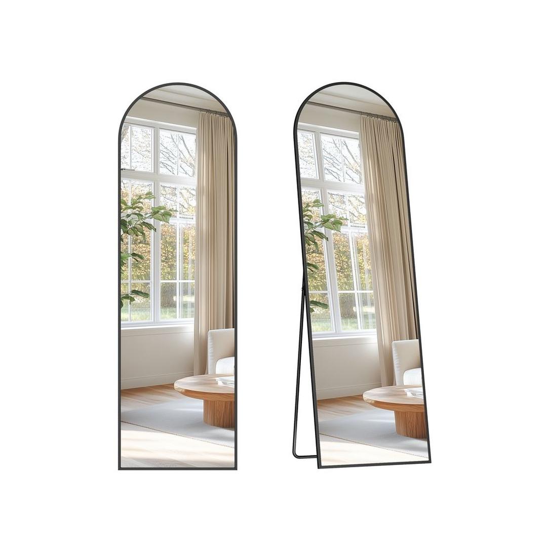 Staande Passpiegel met Gebogen Design – Vrijstaande of Wandspiegel met Aluminium Frame, 160 × 50 cm