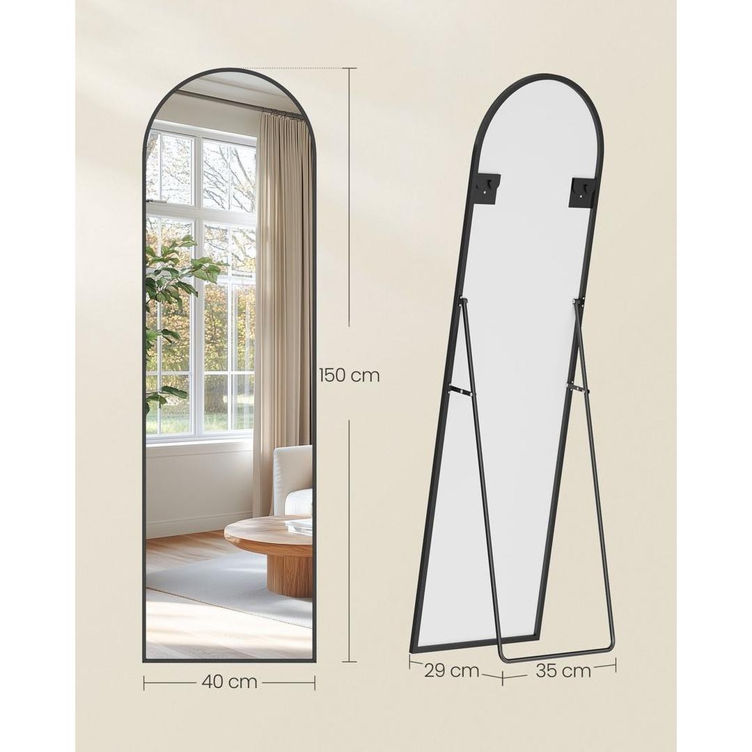 Staande Passpiegel met Gebogen Design – Vrijstaande of Wandspiegel met Aluminium Frame, 160 × 50 cm