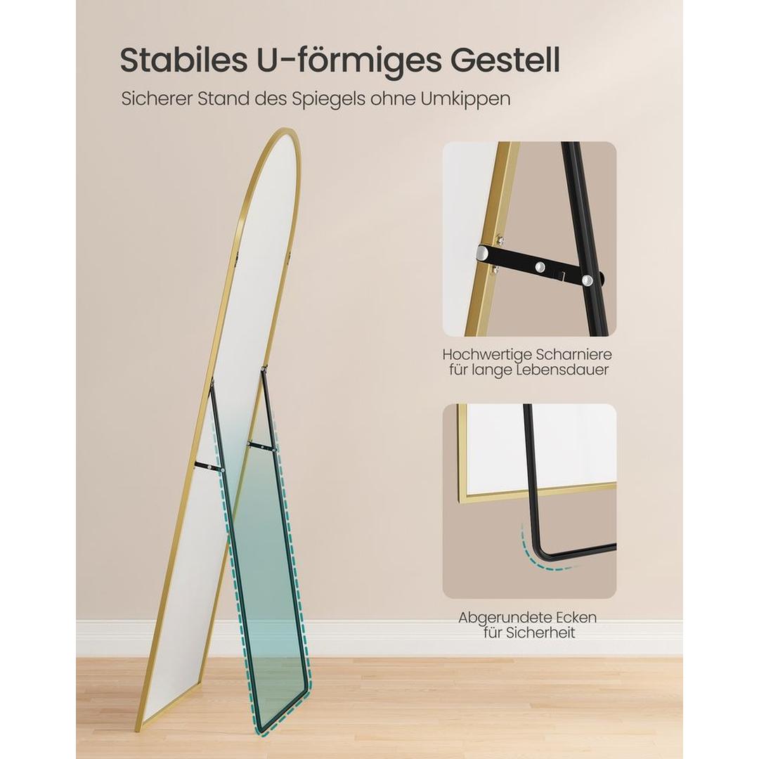 Staande Passpiegel met Gebogen Design – Vrijstaande of Wandspiegel met Aluminium Frame, 160 × 50 cm