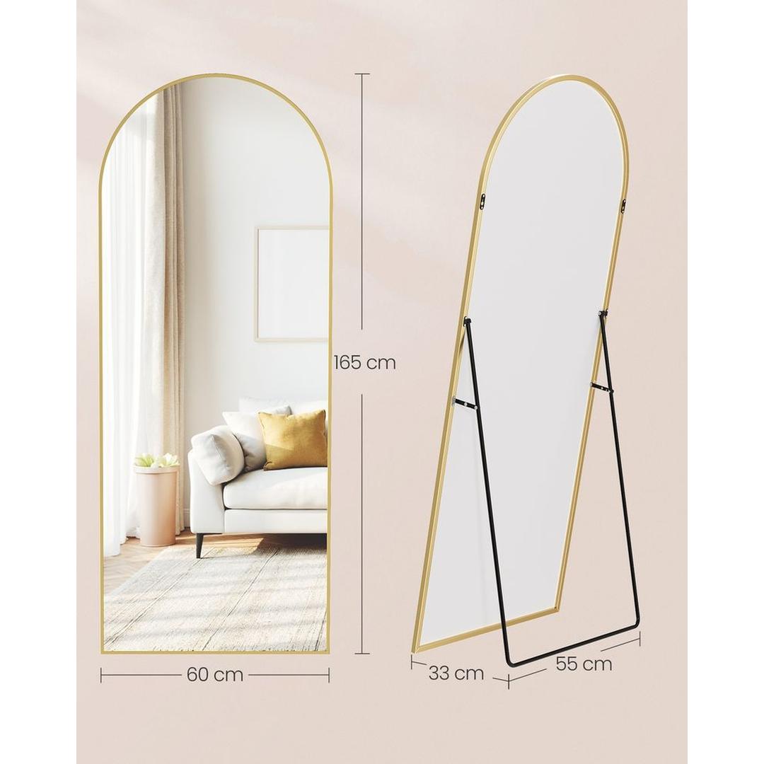 Staande Passpiegel met Gebogen Design – Vrijstaande of Wandspiegel met Aluminium Frame, 160 × 50 cm