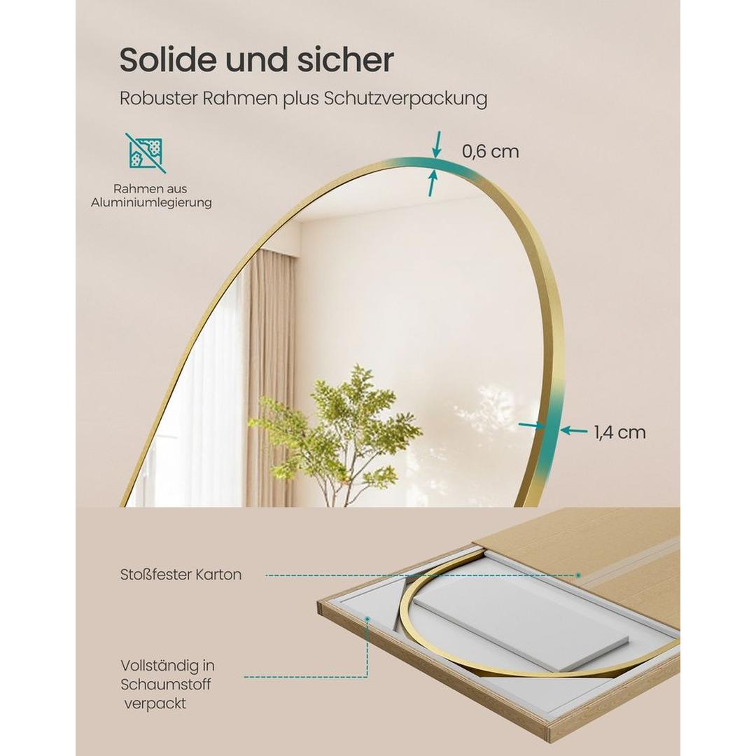 Staande Passpiegel met Gebogen Design – Vrijstaande of Wandspiegel met Aluminium Frame, 160 × 50 cm