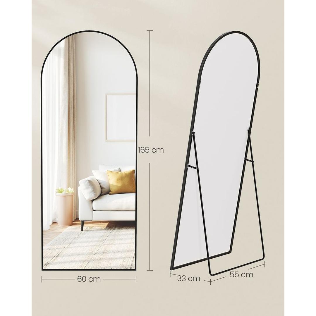 Staande Passpiegel met Gebogen Design – Vrijstaande of Wandspiegel met Aluminium Frame, 160 × 50 cm