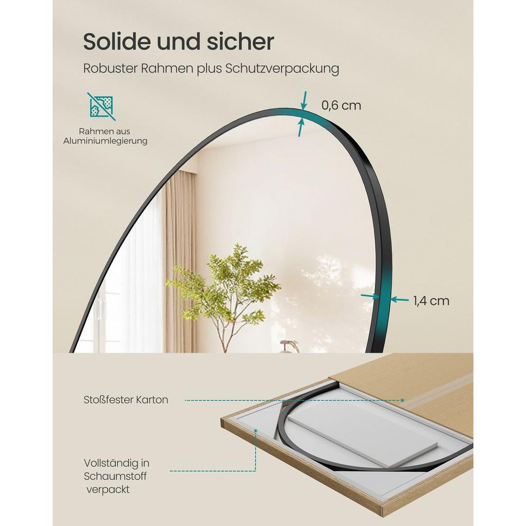 Staande Passpiegel met Gebogen Design – Vrijstaande of Wandspiegel met Aluminium Frame, 160 × 50 cm