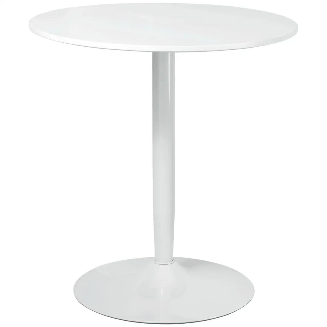 Eettafel voor 2 Personen – Rond Tafelblad Ø80 cm van MDF en Staal, Antislip, Wit, 75 cm Hoog