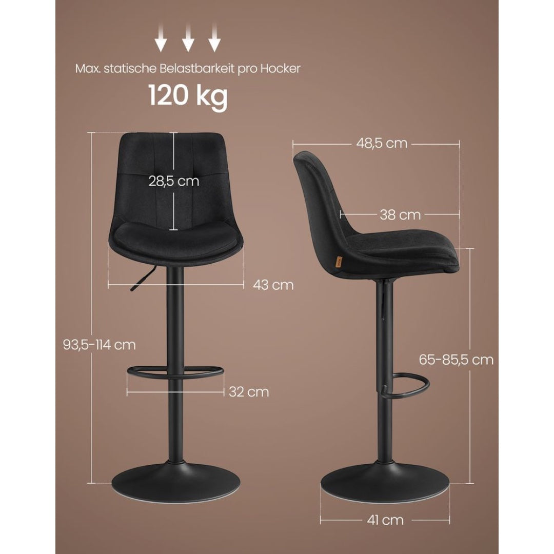 2-delige Set Verstelbare Barstoelen met Rugleuning en Voetsteun – Volledig 360° Draaibaar