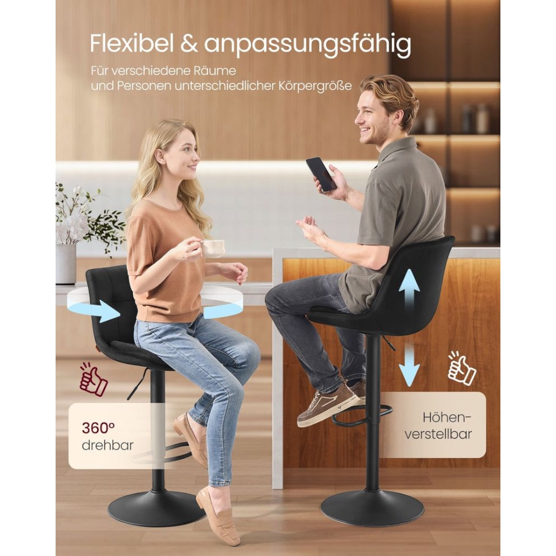 2-delige Set Verstelbare Barstoelen met Rugleuning en Voetsteun – Volledig 360° Draaibaar