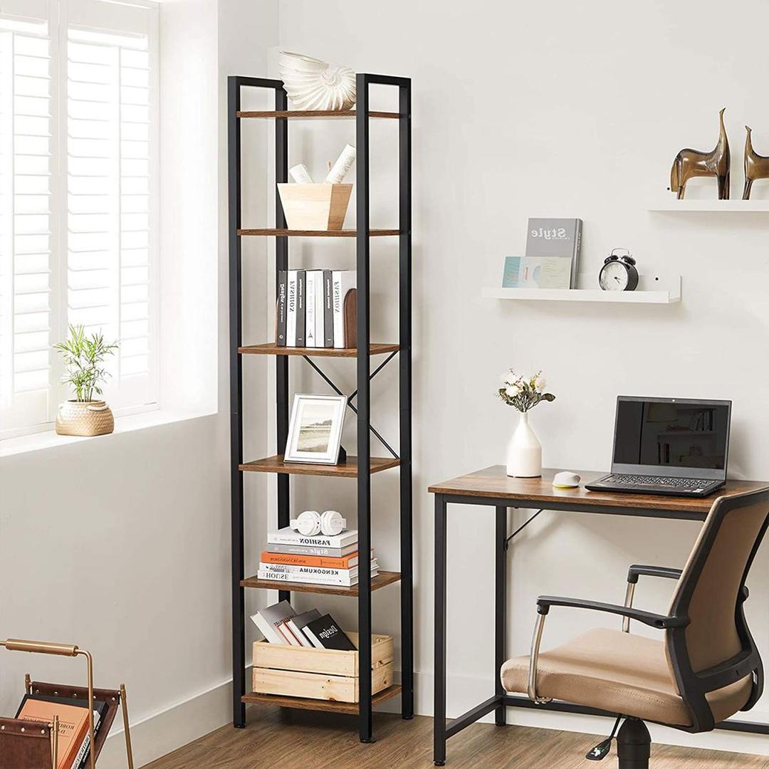 Boekenkast met 6 Legplanken – Industrieel Opbergrek van Staal en Spaanplaat, 30 × 40 × 187,5 cm