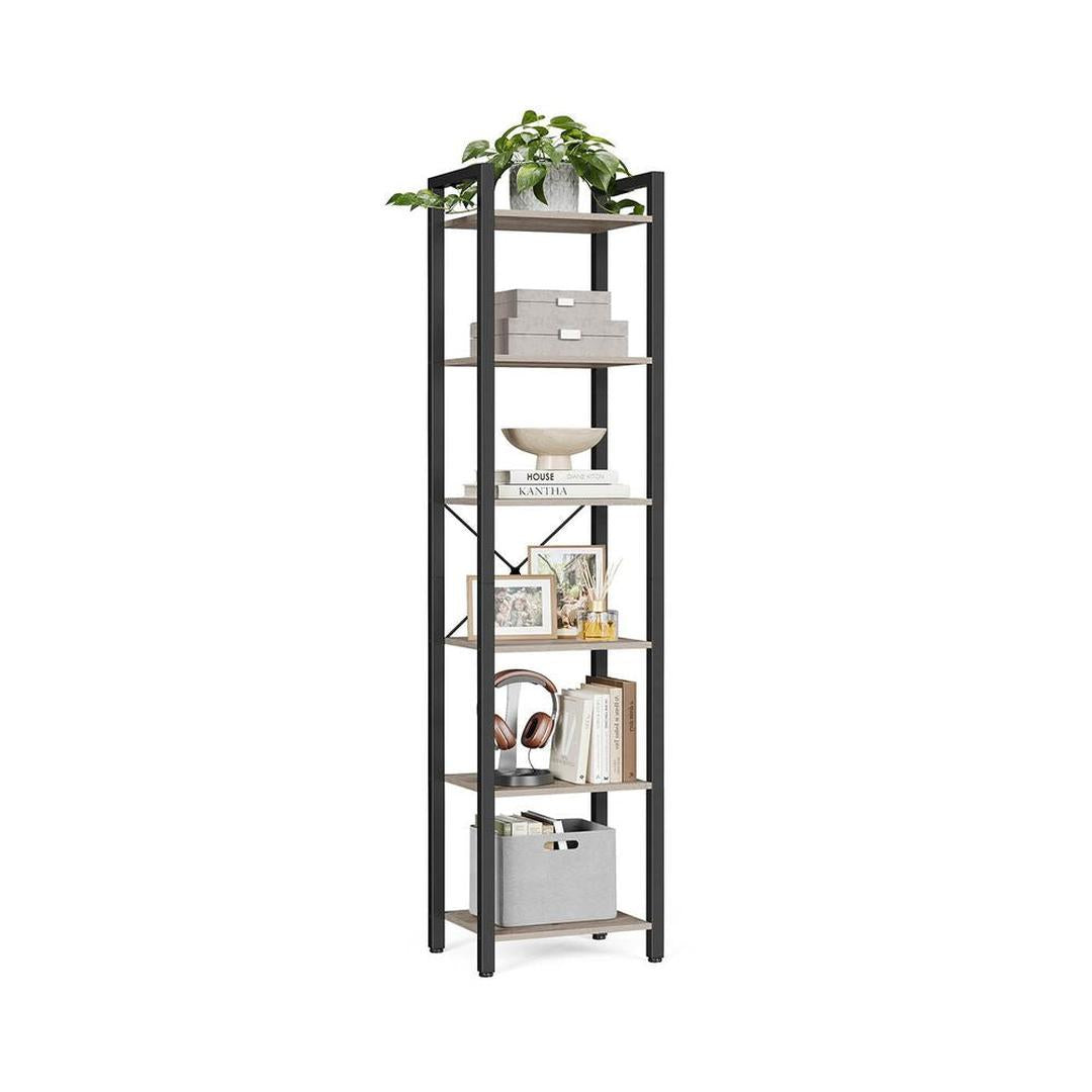 Boekenkast met 6 Legplanken – Industrieel Opbergrek van Staal en Spaanplaat, 30 × 40 × 187,5 cm
