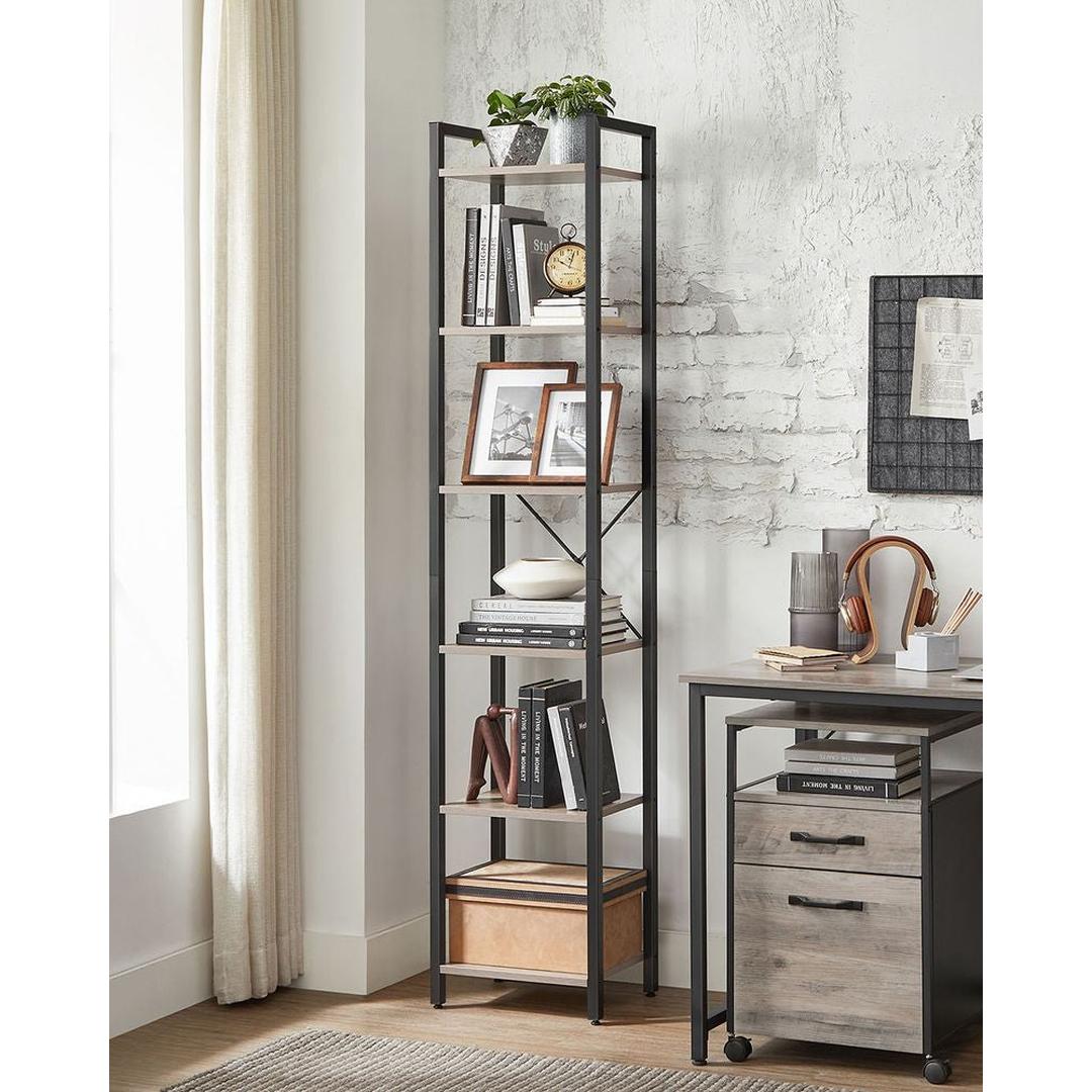 Boekenkast met 6 Legplanken – Industrieel Opbergrek van Staal en Spaanplaat, 30 × 40 × 187,5 cm