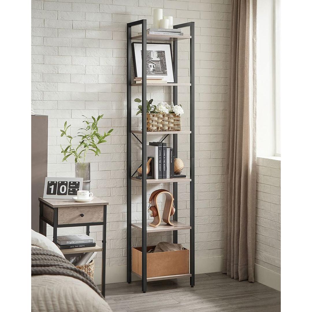 Boekenkast met 6 Legplanken – Industrieel Opbergrek van Staal en Spaanplaat, 30 × 40 × 187,5 cm