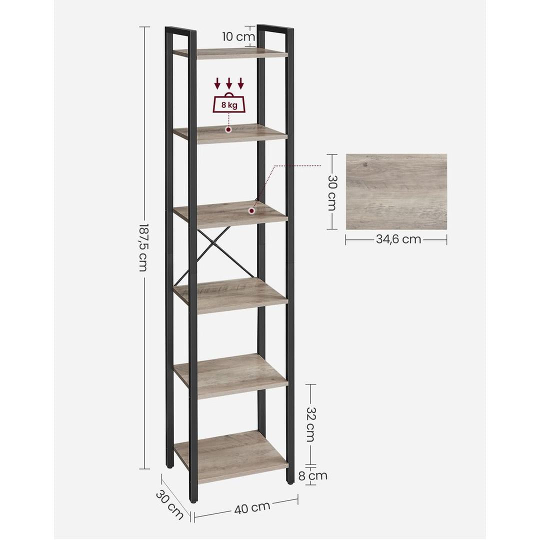 Boekenkast met 6 Legplanken en Handgrepen – Hoge Open Opbergkast voor Woonkamer, Kantoor of Slaapkamer