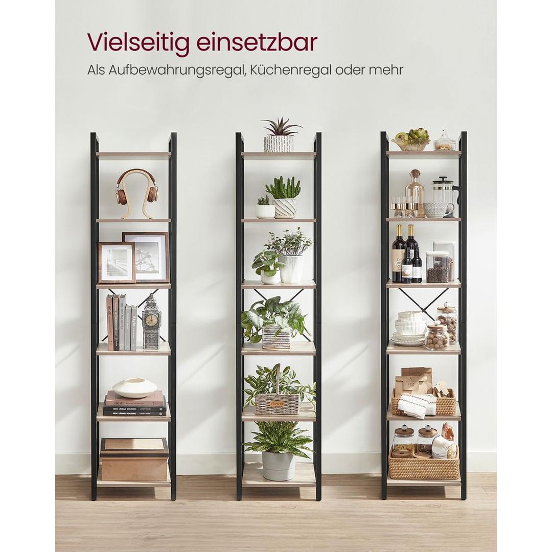 Boekenkast met 6 Legplanken en Handgrepen – Hoge Open Opbergkast voor Woonkamer, Kantoor of Slaapkamer