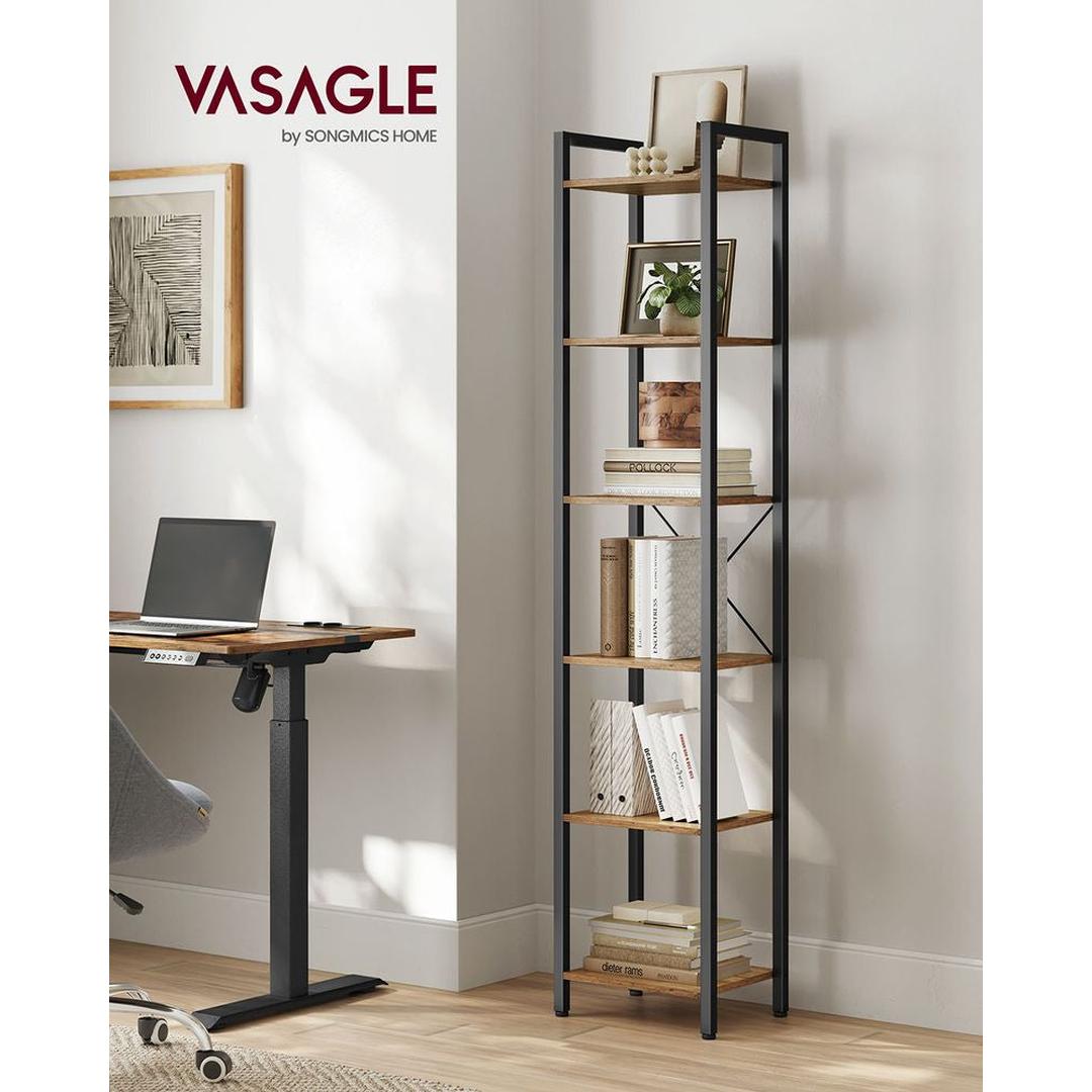 Boekenkast met 6 Legplanken – Industrieel Opbergrek van Staal en Spaanplaat, 30 × 40 × 187,5 cm