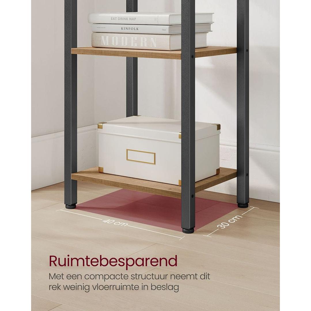 Boekenkast met 6 Legplanken – Industrieel Opbergrek van Staal en Spaanplaat, 30 × 40 × 187,5 cm