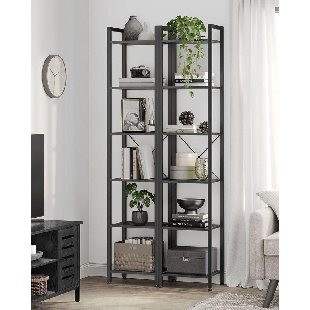 Boekenkast met 6 Legplanken – Industrieel Opbergrek van Staal en Spaanplaat, 30 × 40 × 187,5 cm