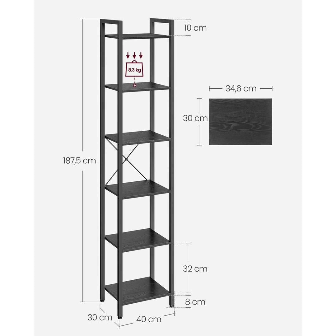 Boekenkast met 6 Legplanken en Handgrepen – Hoge Open Opbergkast voor Woonkamer, Kantoor of Slaapkamer
