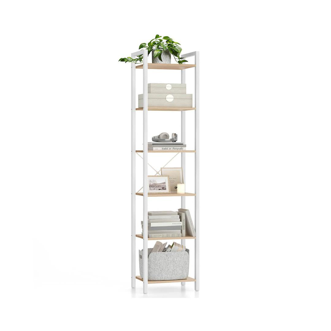 Boekenkast met 6 Legplanken en Handgrepen – Hoge Open Opbergkast voor Woonkamer, Kantoor of Slaapkamer