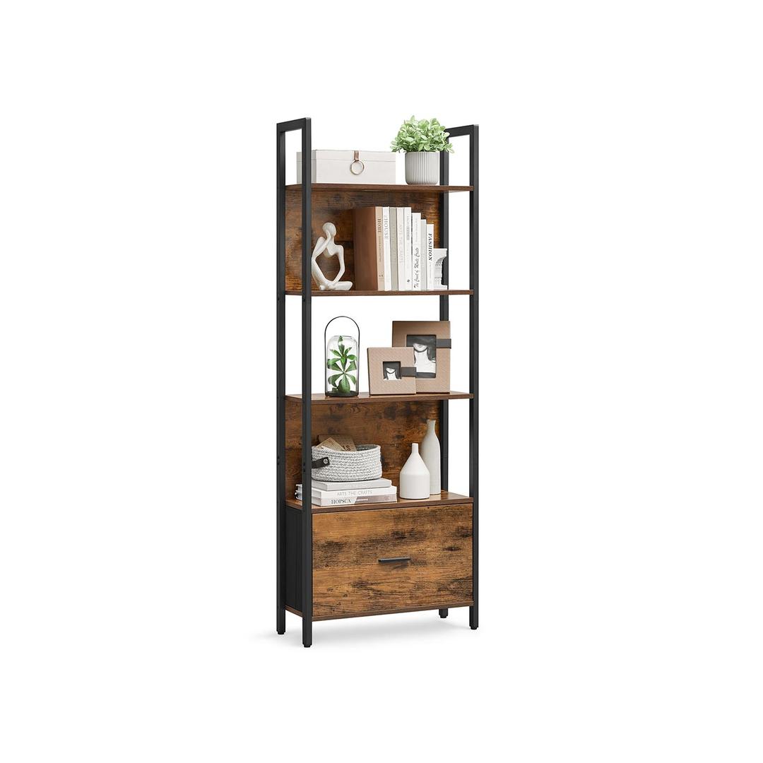 Industriële Ladder-Boekenkast met Lade – Opbergkast met 5 Niveaus – 165 cm Hoog