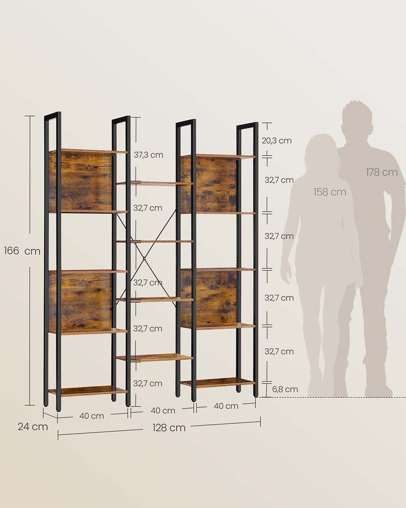 Vrijstaande Open Kast met 14 Legplanken – Industriële Stijl – Ruime Opbergoplossing voor Woonkamer of Kantoor