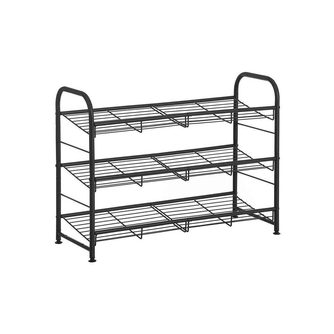Schoenenrek met 3 Planken – Zwart Opbergrek met Metalen Frame, Verstelbare Poten en Stapelbaar Ontwerp