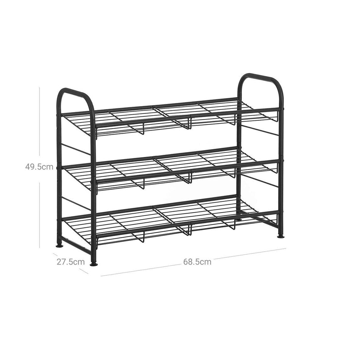 Schoenenrek met 3 Planken – Zwart Opbergrek met Metalen Frame, Verstelbare Poten en Stapelbaar Ontwerp