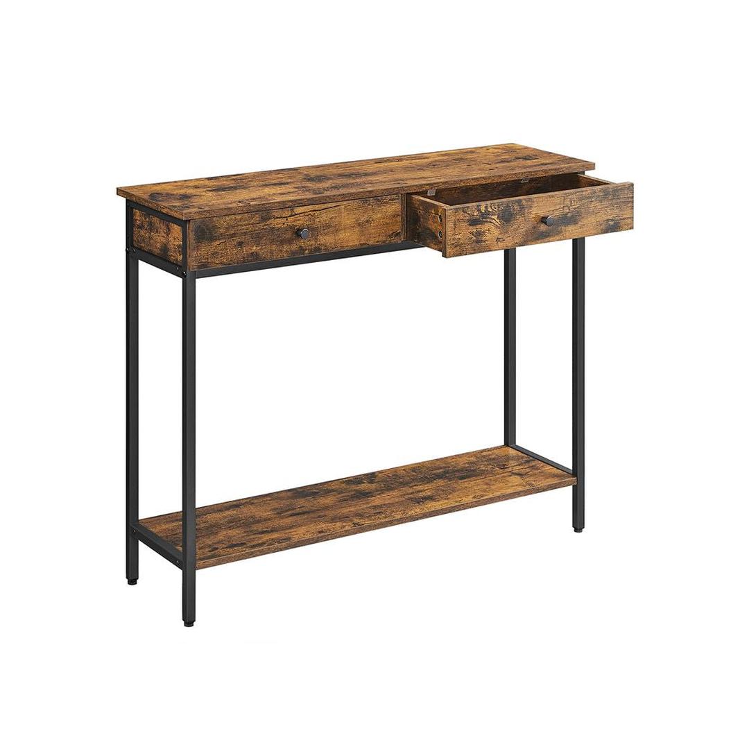 Consoletafel met 2 Lades en Stalen Frame – Industriële Entreetafel van Spaanplaat in Vintage Bruin-Zwart