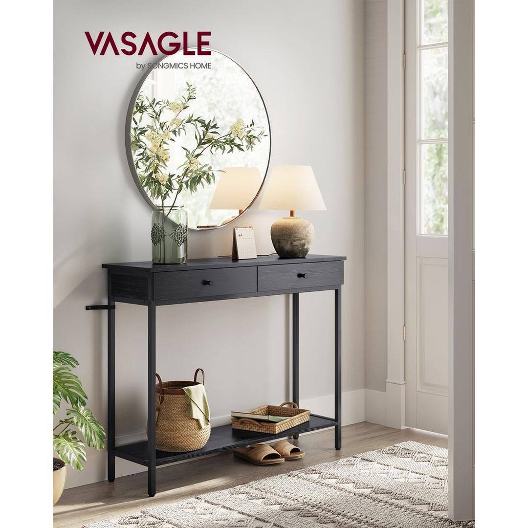 Consoletafel met 2 Lades en Stalen Frame – Industriële Entreetafel van Spaanplaat in Vintage Bruin-Zwart