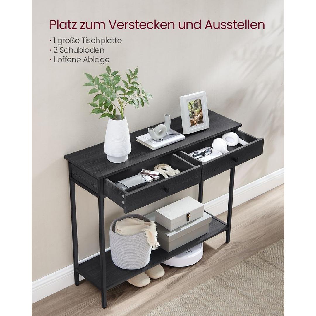 Consoletafel met 2 Lades en Stalen Frame – Industriële Entreetafel van Spaanplaat in Vintage Bruin-Zwart