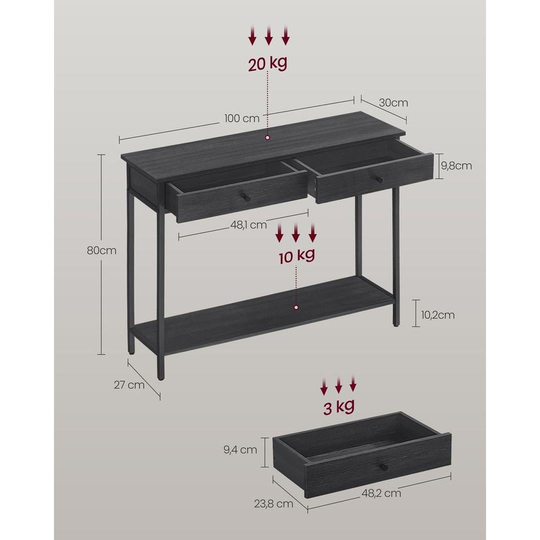 Consoletafel met 2 Lades en Stalen Frame – Industriële Entreetafel van Spaanplaat in Vintage Bruin-Zwart