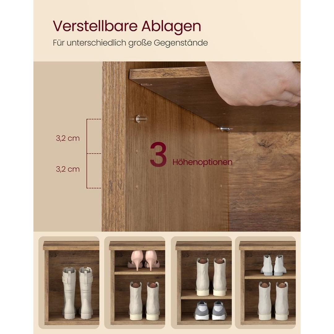 Schoenenbank met Opbergruimte – Zitbank met 6 Open Vakken en Verstelbare Planken in Rustieke Stijl