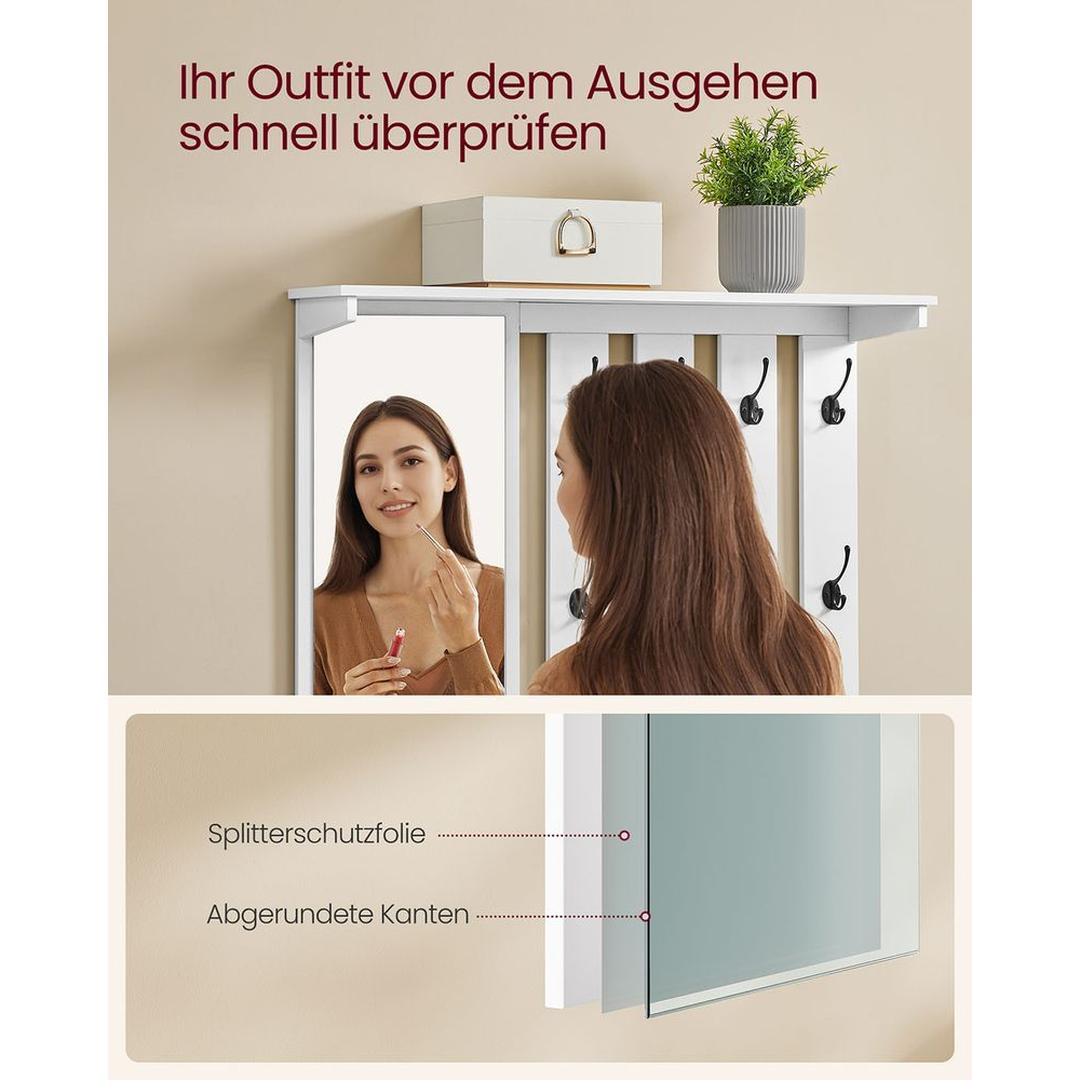 Wandkapstok en Schoenenbank Set – Halmeubel met Spiegel, Zitbank, Schoenenkast en Opbergrek