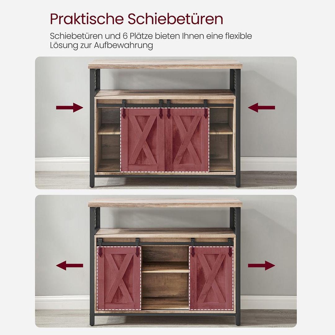 Dressoir met 2 Schuifdeuren – Industriële Opbergkast met Open Vak en Verstelbare Legplank