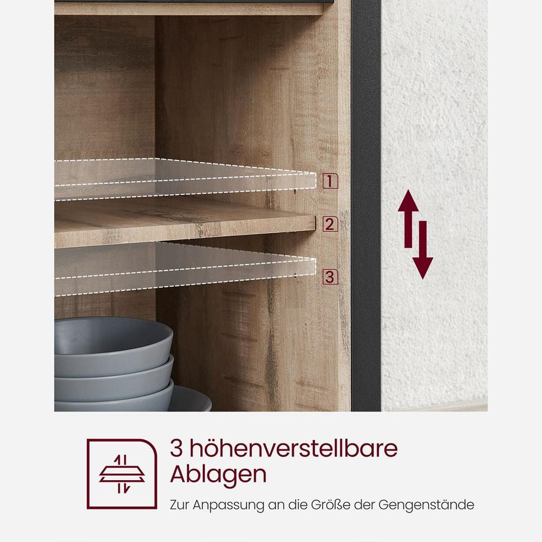 Dressoir met 2 Schuifdeuren – Industriële Opbergkast met Open Vak en Verstelbare Legplank