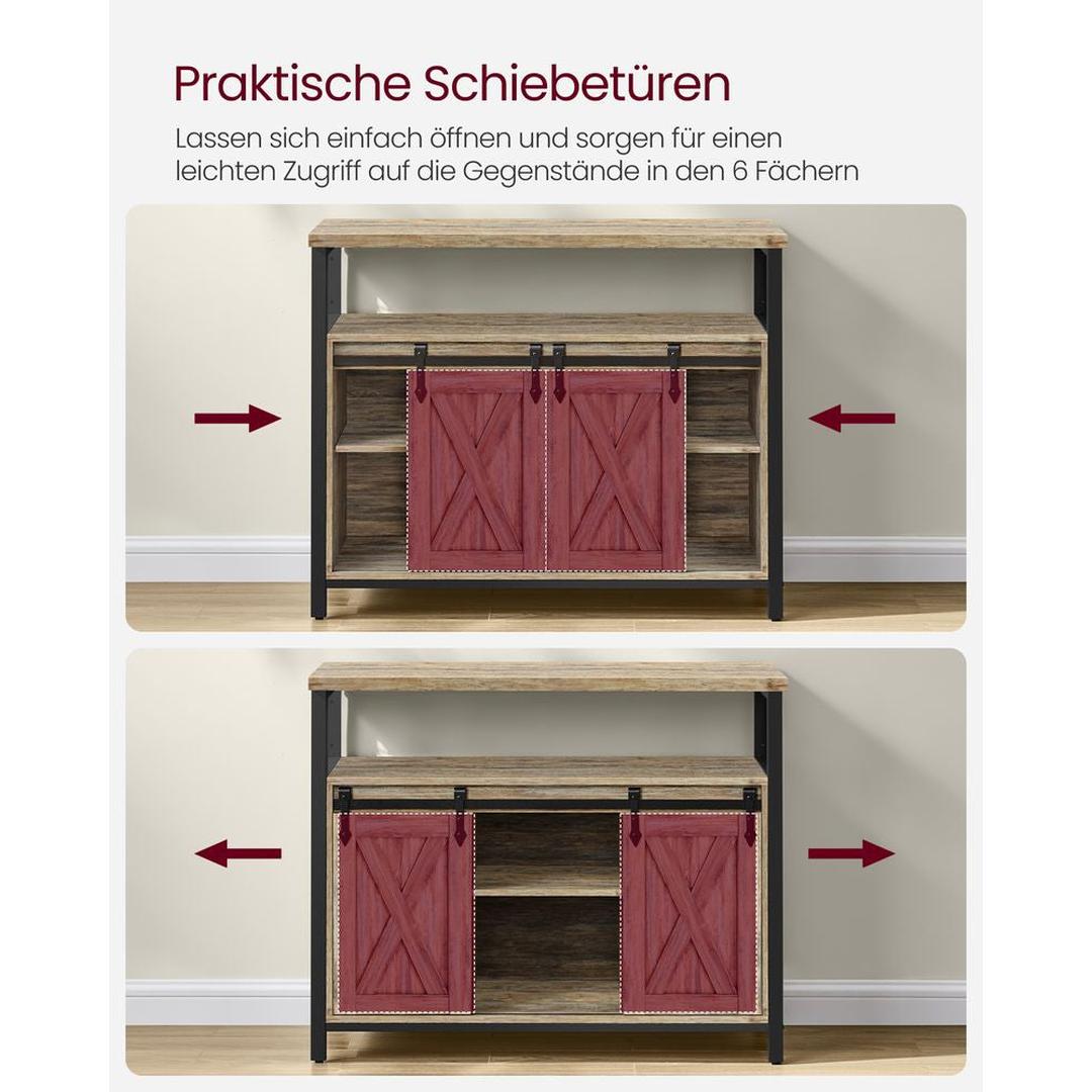 Dressoir met 2 Schuifdeuren – Industriële Opbergkast met Open Vak en Verstelbare Legplank
