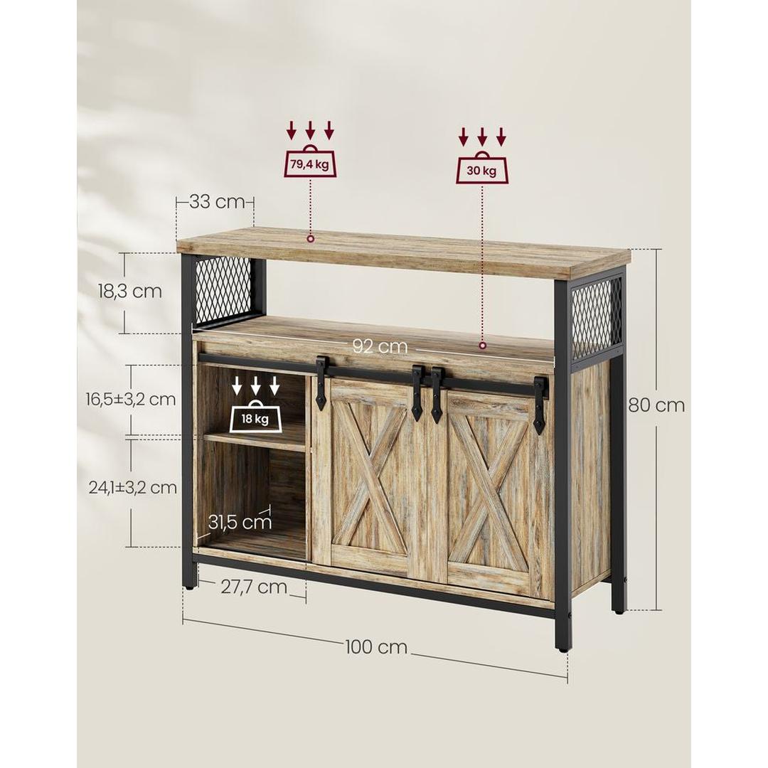 Dressoir met 2 Schuifdeuren – Industriële Opbergkast met Open Vak en Verstelbare Legplank