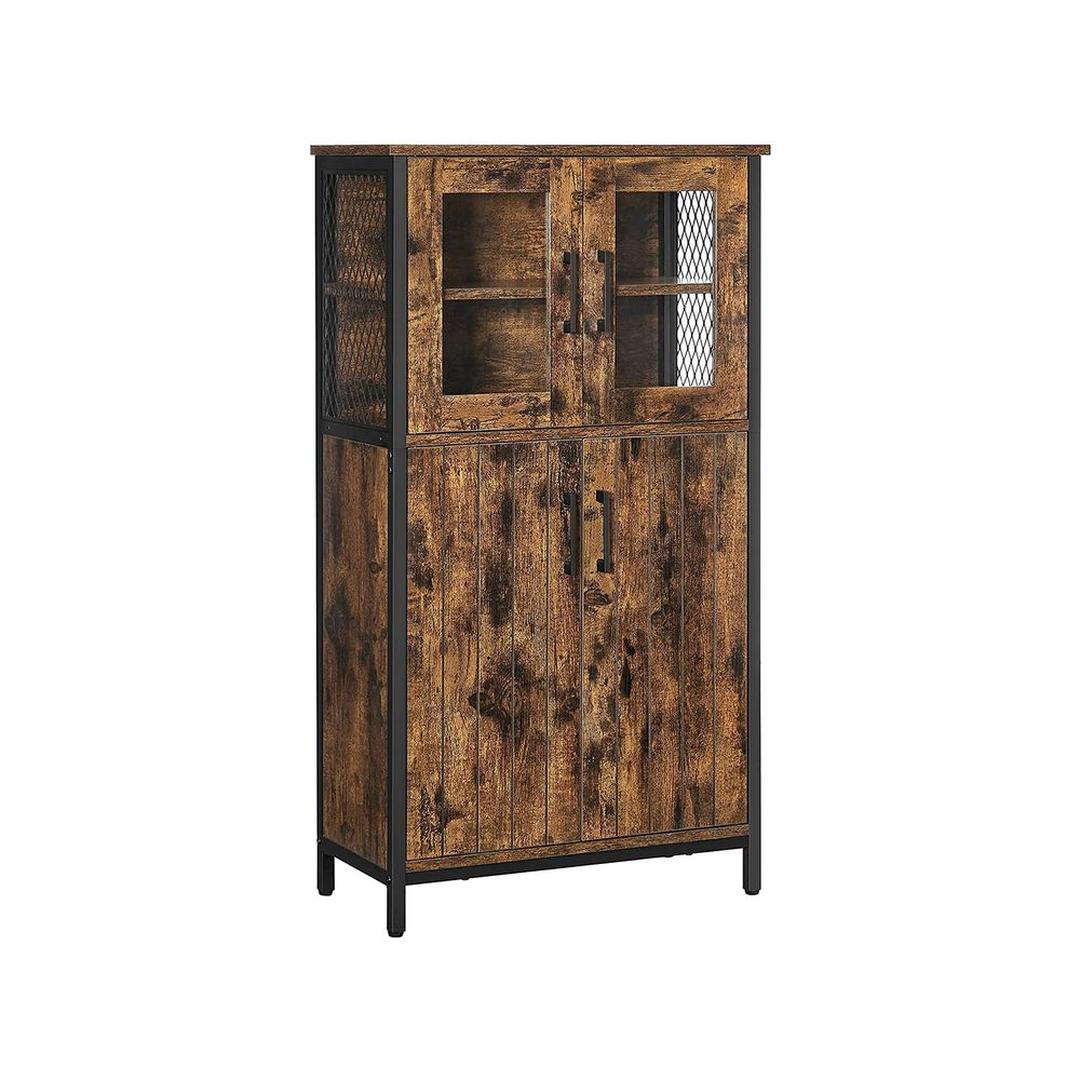 Dressoir met Glazen Deuren – Industriële Opbergkast met Verstelbare Legplanken van Staal en Spaanplaat