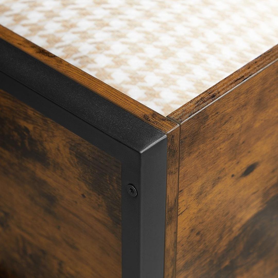 Multifunctionele Opbergkist in Industriële Stijl – Zitbank met Opbergruimte, Metalen Frame en Vintage Accenten