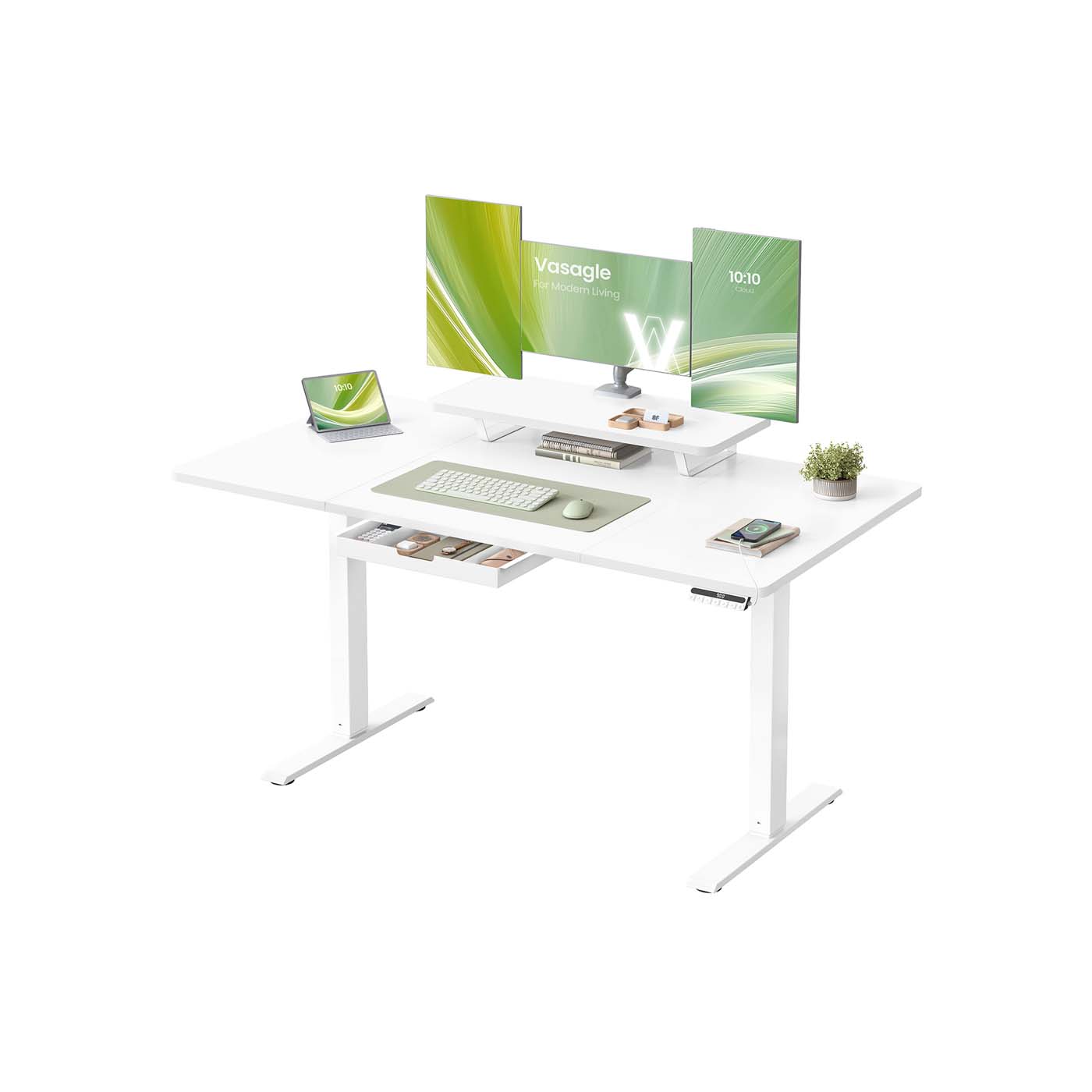 In Hoogte Verstelbaar Bureau met Monitorstandaard en USB-Aansluitingen – Ergonomisch Werkbureau voor Thuis en Kantoor